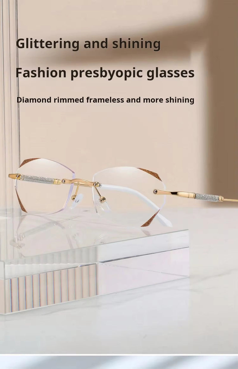 Pop Lady's Rimless Golden Anti Blue Reading Glasses