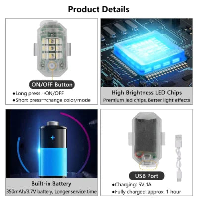 LED Strobe Lights USB Charging (Pack of 2 & 4)